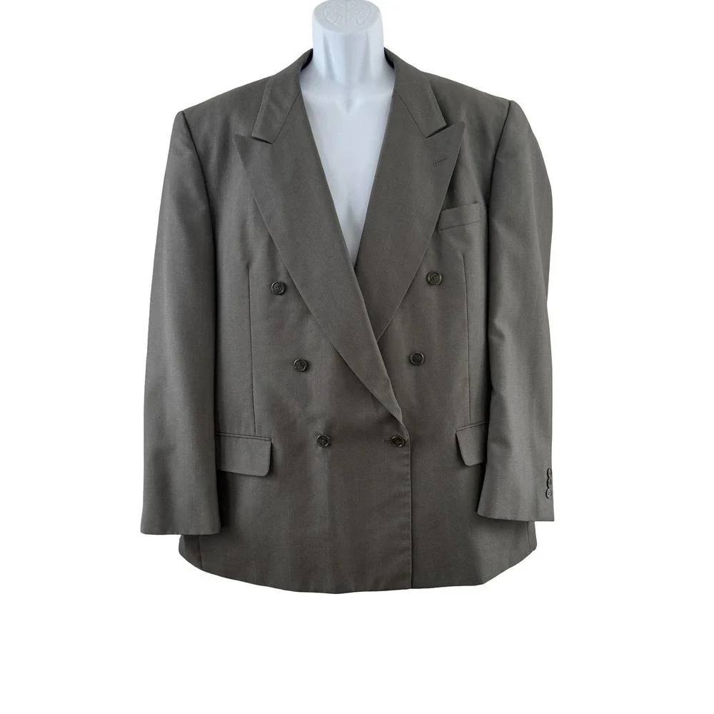 Andre‎ Vachon Suit Jacket Mens 46 Gray Pinstripe Wool Blend Double Breasted USA